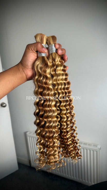 Honeycomb Blonde Deep Wave Bulk Hair Extensions for Boho Braids - 100% Human Hair